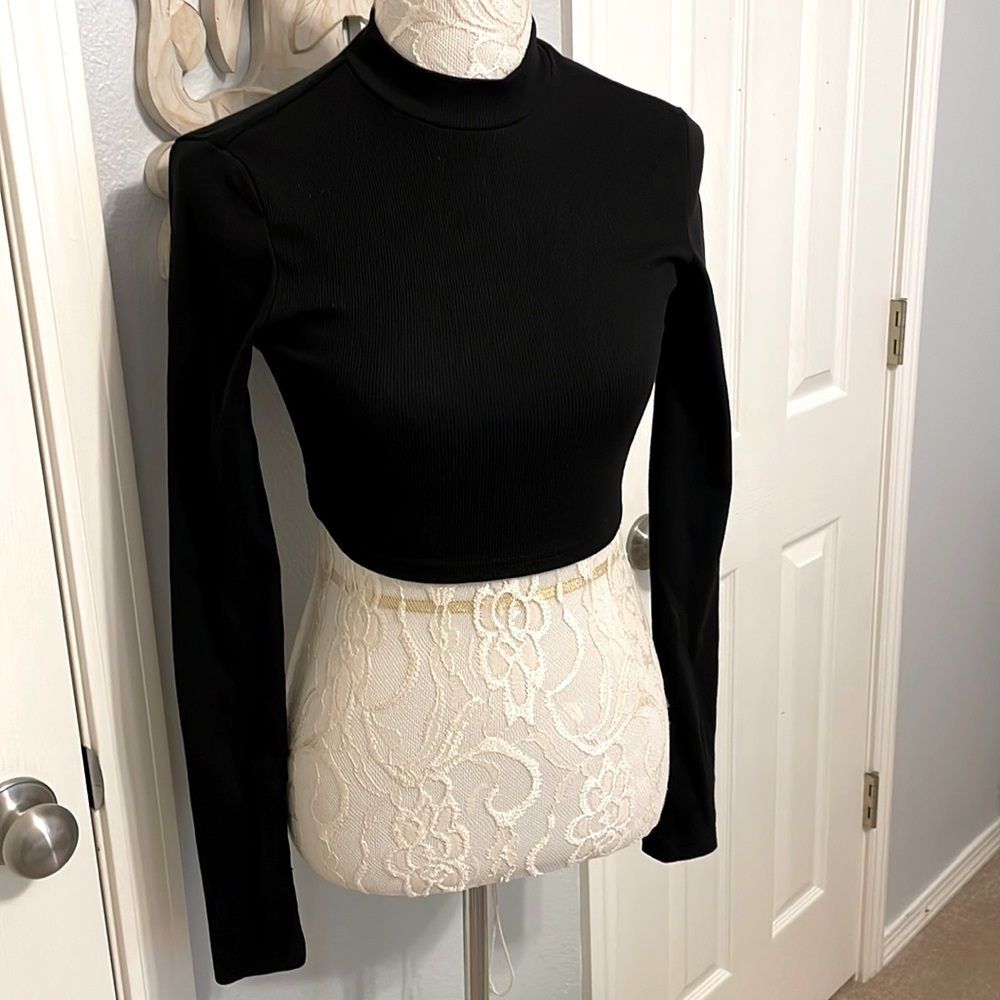 Shein Stretch Cropped Mock Long Sleeve Turtleneck